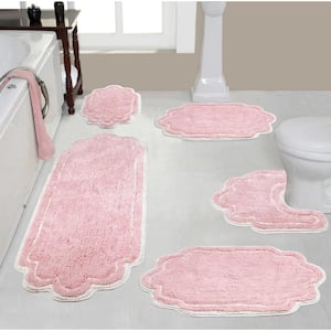 Allure Collection 100% Cotton Tufted Bath Rug, 5-Pcs Set with Contour, Pink