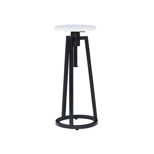 Linon Home Decor Fraser Adjustable 10.5 in. Black and White Round Marble End Table
