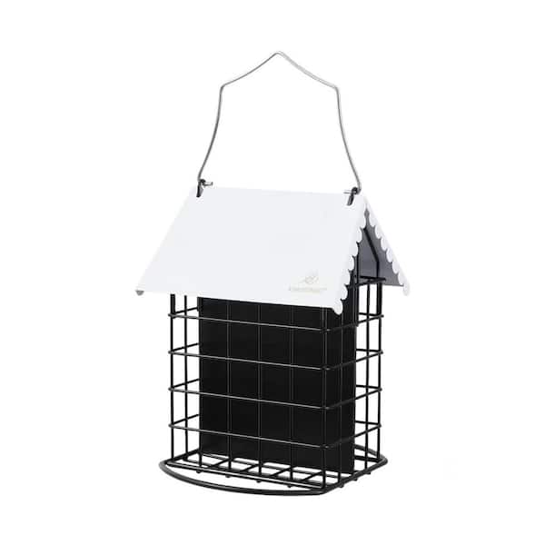 Double Suet Bird Feeder with Weatherproof Roof & Perch, All Metal for Outdoors Hanging in White