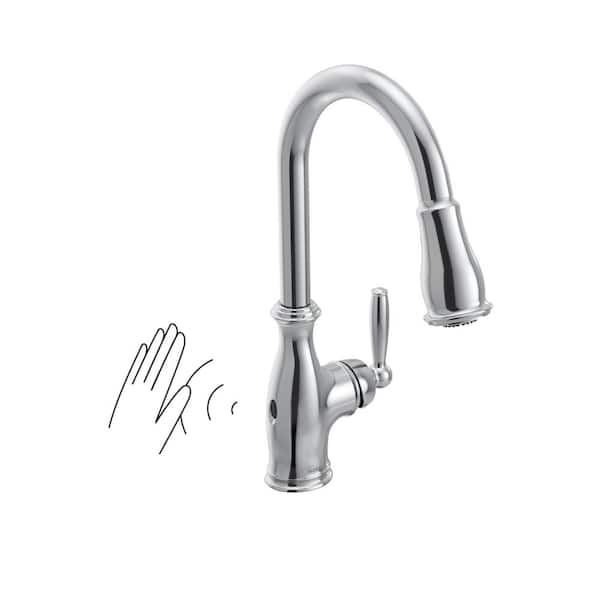MOEN Brantford Chrome 15.5 in. H Pull Down Sprayer Kitchen Faucet with 360 Degree Spout Swivel and MotionSense Wave