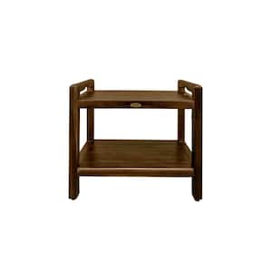 Classic 24 in. Extended Height Ergonomic Teak Shower Stool with LiftAid Arms and Shelf