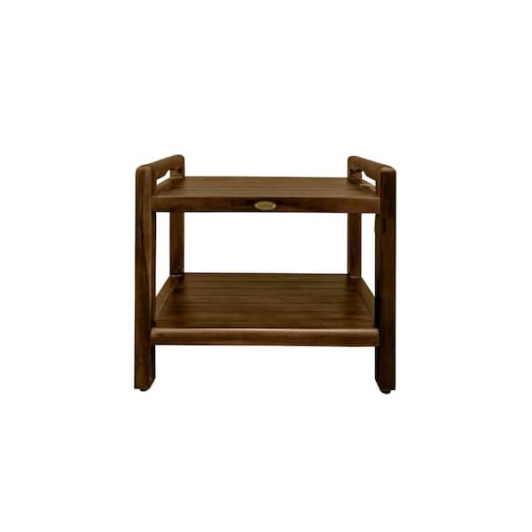DecoTeak Classic 24 in. Extended Height Ergonomic Teak Shower Stool with LiftAid Arms and Shelf
