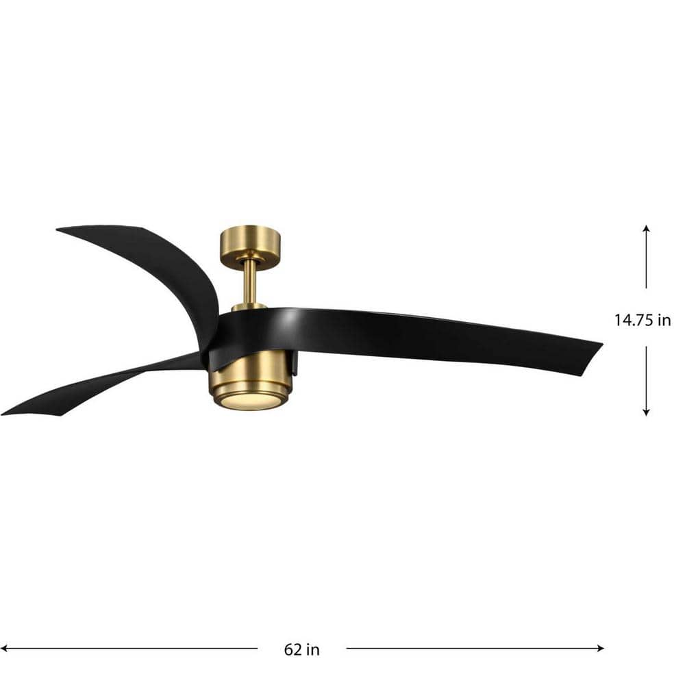 Vintage Brass 62" LED Ceiling Fan with Remote and Black Blades