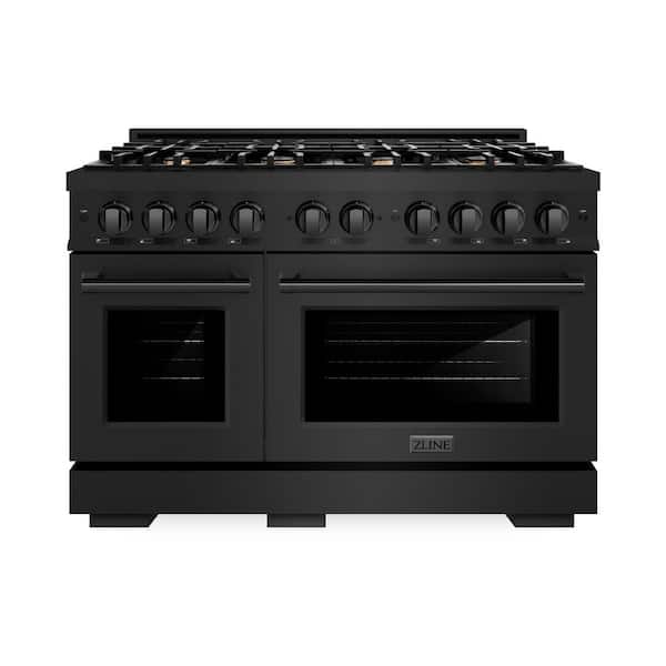 ZLINE Kitchen and Bath Select 48 in. 8-Burner Dual Fuel Range with Double Oven and Brass Burners in Black Stainless Steel