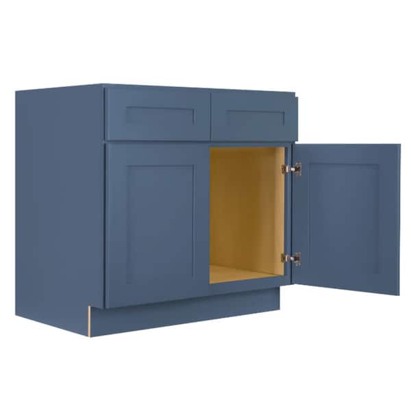 Lancaster Blue Plywood Shaker Stock Assembled Sink Base Kitchen Cabinet with Soft Close Doors 36 in. W x 24 in. D