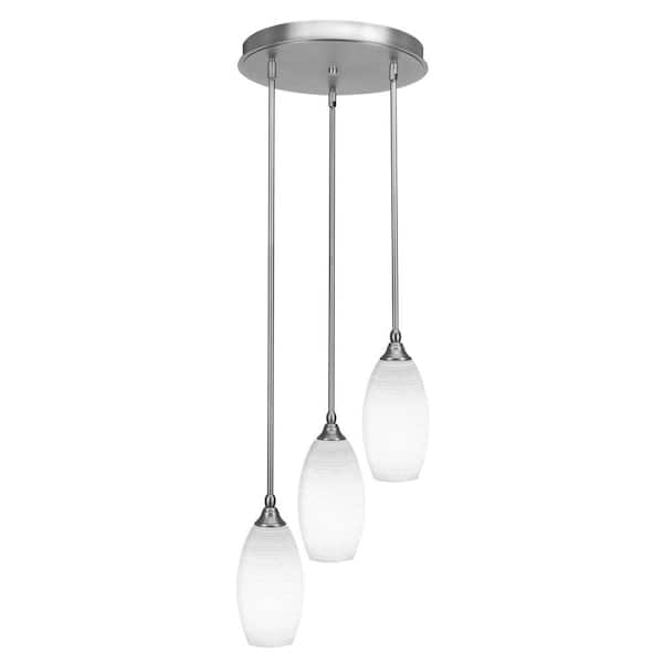 Unbranded Villa 60-Watt 14.5 in. 3 Light Brushed Nickel Stem Pendant Light with 5.5 in. White Matrix Glass Shade No bulbs included