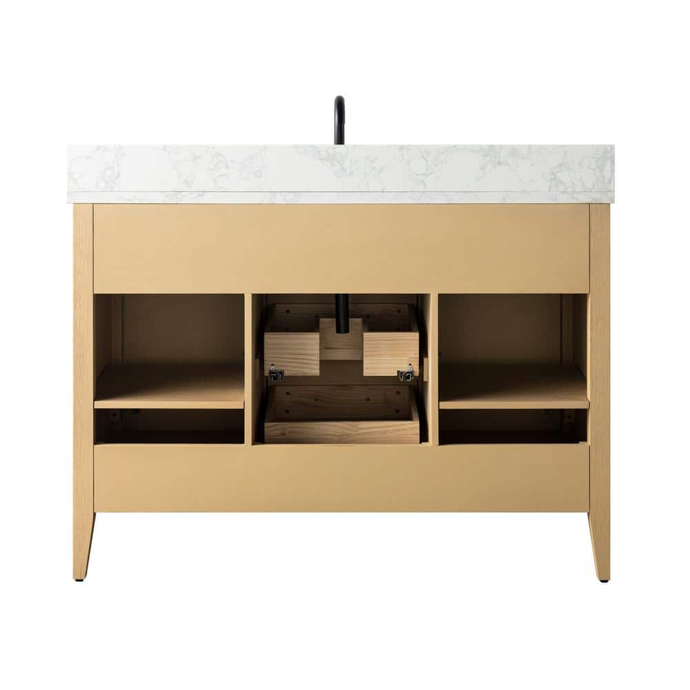 48'' Natural Oak Single Bathroom Vanity with Engineered Marble Top
