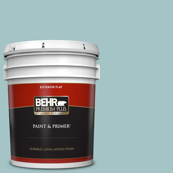 BEHR PREMIUM PLUS 5 gal. #510E-3 Ocean Kiss Flat Exterior Paint & Primer