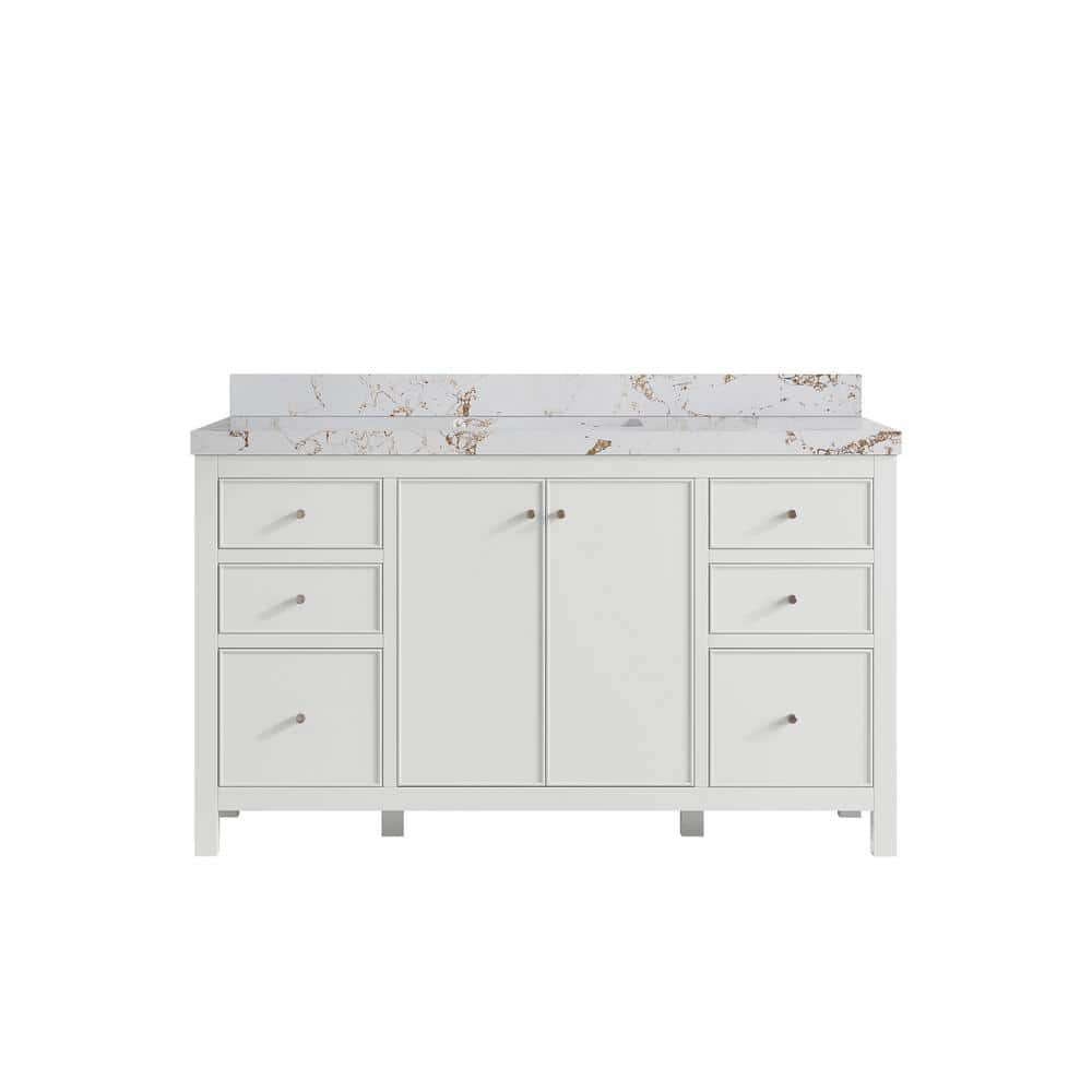 Chicago 60 in. Single Sink Freestanding White Bath Vanity with Viola Gold Qt. Top Unassembled price history on PriceWatchPro