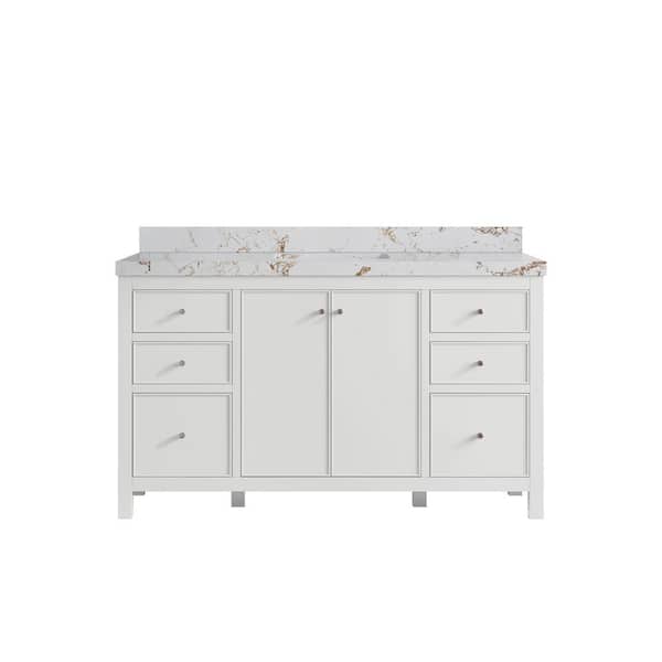 Willow Collections Chicago 60 in. Single Sink Freestanding White Bath Vanity with Viola Gold Qt. Top Unassembled