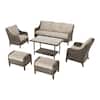 Hampton Bay Windsor 6-Piece Brown Wicker Outdoor Patio Conversation Seating Set with Cushion Guard Biscuit Tan Cushions A203113620