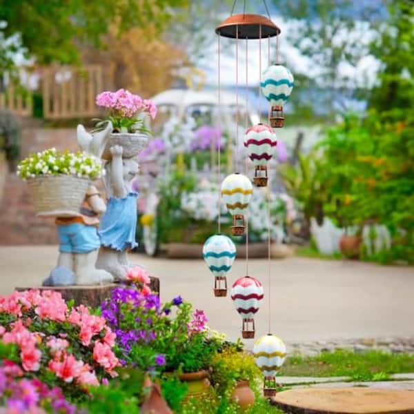 4.9 in x 28.3 in Solar Wind Chime Hot Air Balloon LED Outdoor