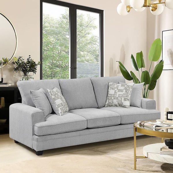 Carlton 90 in. W Square Arm Chenille Rectangle Sofa in Stone Gray