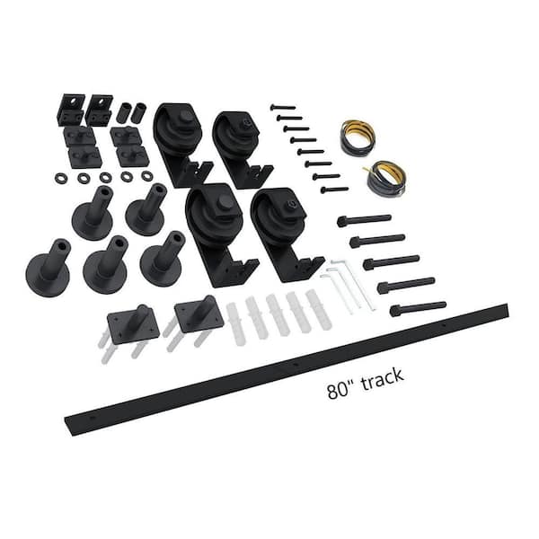 80 in. Black Bi-Fold Top Mount Sliding Barn Door Track and Hardware Kit