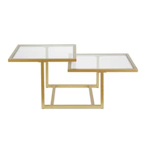 Amalie 43 in. Brass Large Rectangle Glass Coffee Table with Shelf