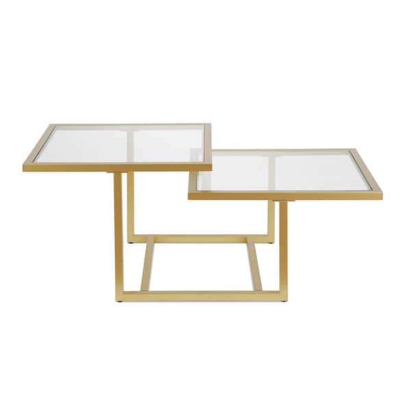 Meyer&Cross Amalie 43 in. Brass Large Rectangle Glass Coffee Table with Shelf