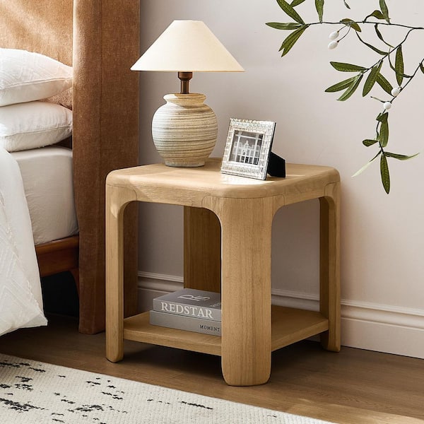 Alduara 22 in. Natural Rectangle Wood End Table with Oak Veneer