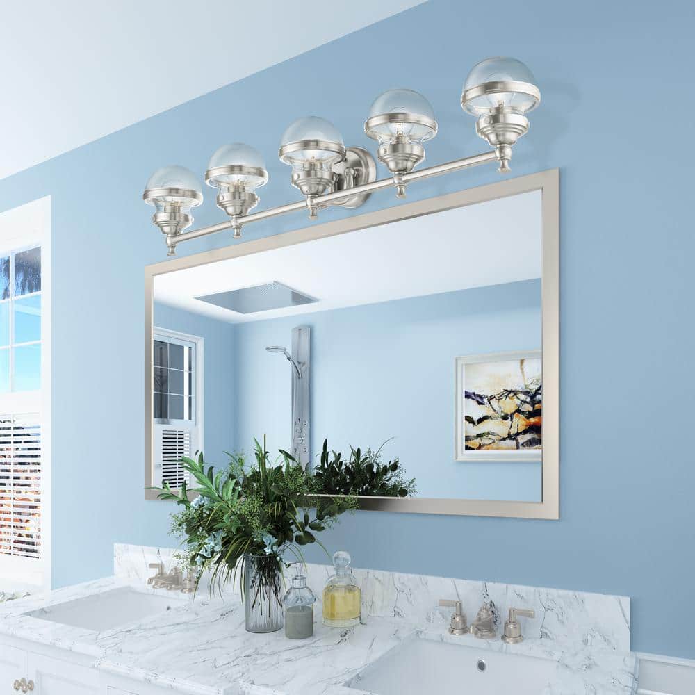 Oldwick Brushed Nickel 5-Light Vanity with Hand Blown Glass
