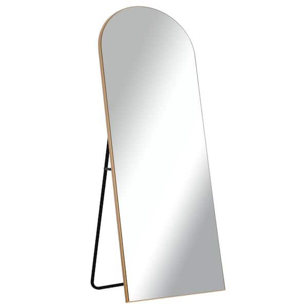 Dovelina 59 in. x 20 in. Modern Arched Removable Carved Design Gold Framed Full Length Floor Standing Mirror