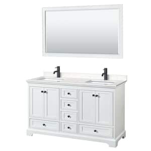 Deborah 60 in. W x 22 in. D x 35 in. H Double Bath Vanity in White with Carrara Cultured Marble Top and 58 in. Mirror