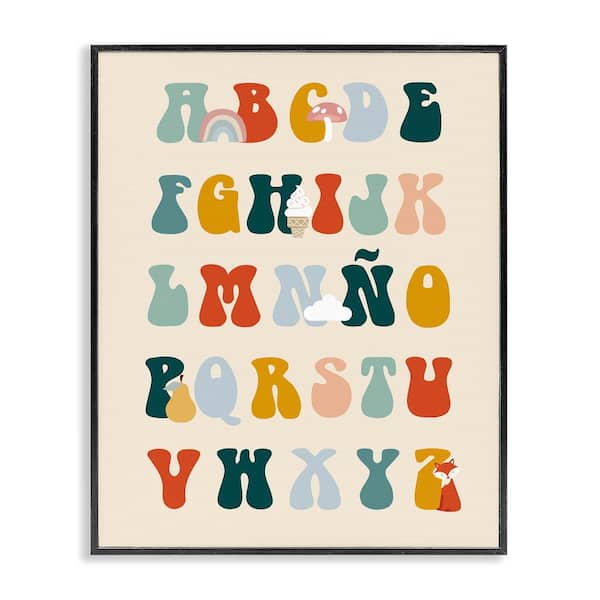 Stupell Industries Spanish Alphabet Retro Illustrations by Lil' Rue Black Framed Typography Giclee Art Print 30 in. x 24 in.