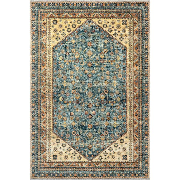 RUGS USA Sunsari Geometric Machine Washable Green 9 ft. x 12 ft. Area Rug