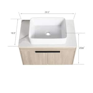 29.50 in. W x 18.90 in. D x 23.60 in. H Floating Wall-Mounted Bath Vanity in White Oak with White Ceramic Top