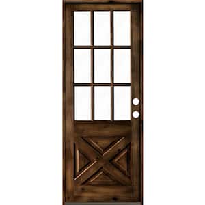 32 in. x 96 in. Knotty Alder Left-Hand/Inswing X-Panel 1/2 Lite Clear Glass Provincial Stain Wood Prehung Front Door