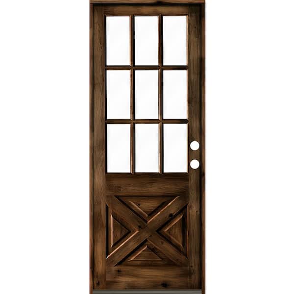 Krosswood Doors 36 in. x 96 in. Knotty Alder Left-Hand/Inswing X-Panel 1/2 Lite Clear Glass Provincial Stain Wood Prehung Front Door