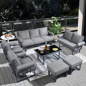 Havasu Dark Gray 7-Piece Aluminum Outdoor Patio Conversation Sofa Set with Dark Gray Cushions