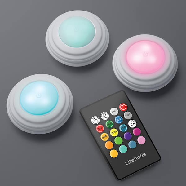 Unbranded Battery Operated LED RGB Puck Lights 3-Pack