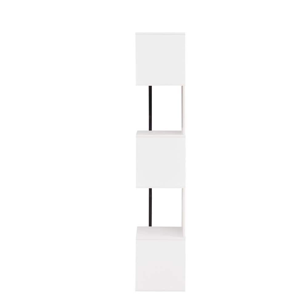 White Wood 5-Tier Corner Bookcase with Metal Support