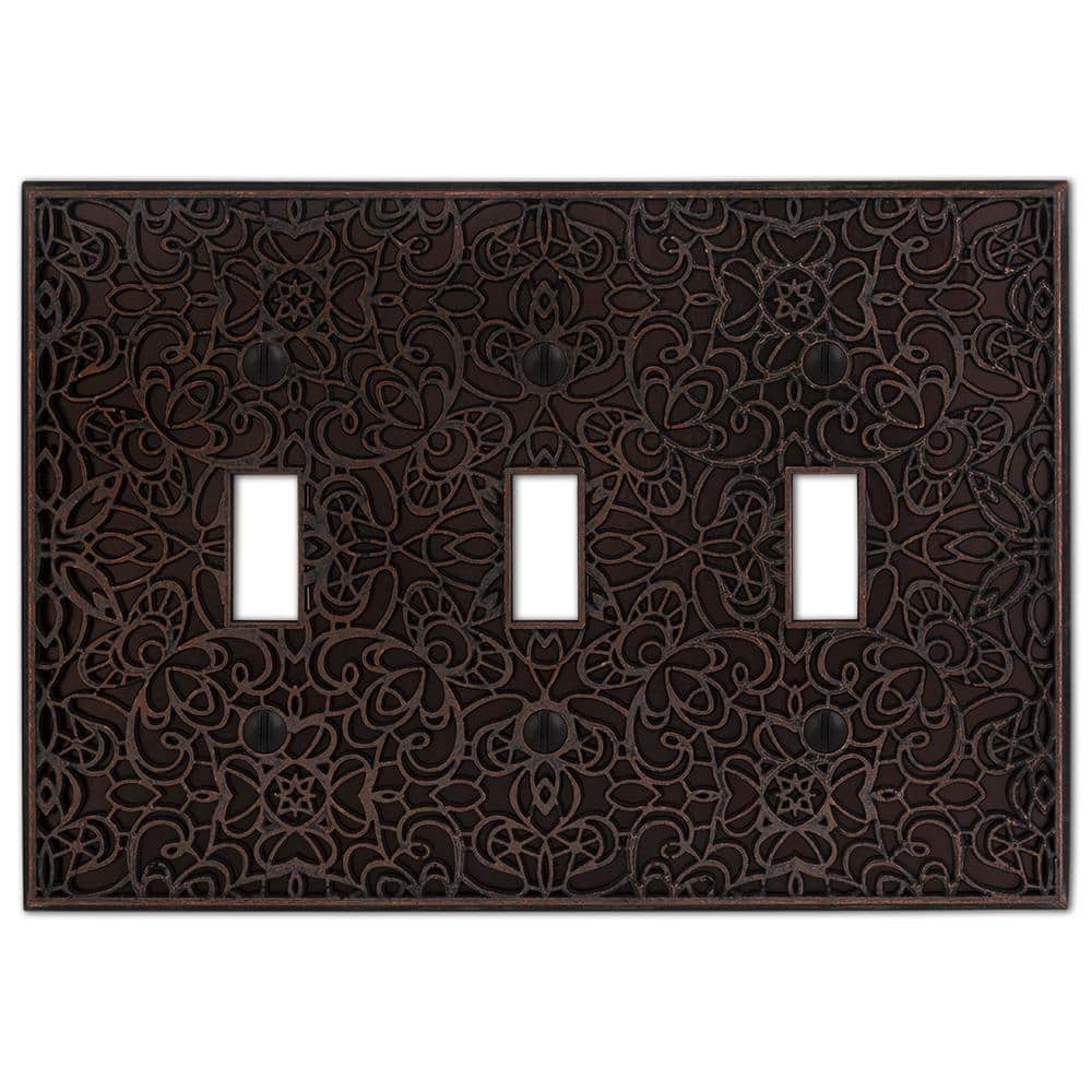 Aged Bronze Triple Toggle Cast Metal Wall Plate