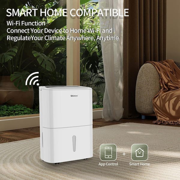 120-Pint Dehumidifier for 6,000 sq. ft. White, with Smartphone App, Auto Defrost, Dry Clothes Mode, and 24-Hour Timer