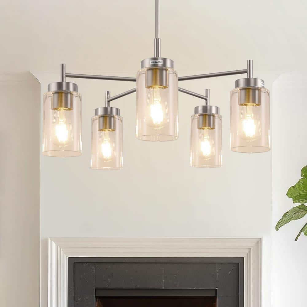 5-Light Brushed Nickel Pendant Light with Clear Glass Shades - Industrial Ceiling Fixture for Kitchen or Bedroom price history on PriceWatchPro