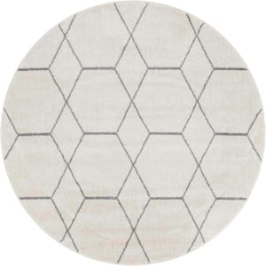 Trellis Frieze Ivory/Gray 8 ft. x 8 ft. Round Geometric Area Rug