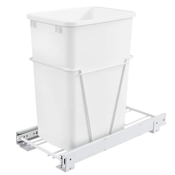 Rev-A-Shelf White Single Pull Out 35 Qt. Sliding Trash Can for Kitchen Cabinet