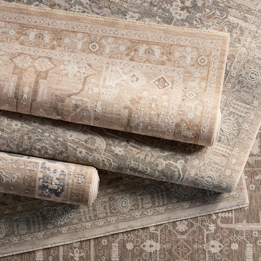 Gray and Beige 8' x 10' Wool and Synthetic Rug