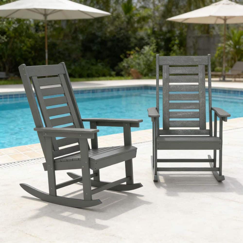 2 Pieces Dark Gray Plastic Outdoor Rocking Chair with Wide Armrests price history on PriceWatchPro