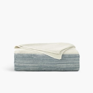 Marled Organic Blue and Ivory Cotton 1-Piece Throw Blanket