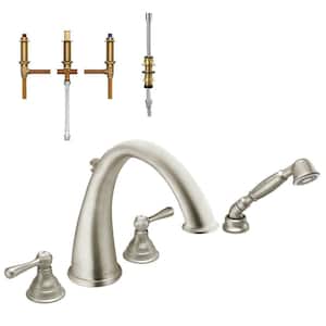 Kingsley 2-Handle Deck-Mount High-Arc Roman Tub Faucet with Handshower in Brushed Nickel (Valve Included)