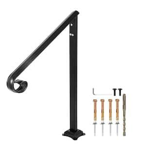 Handrails 36 in. H x 25 in. W Black Metal Stair Railing Kit Real Wrought Iron Handrail Fits 1 or 2-Steps