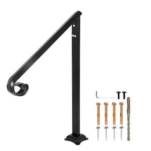 Single Post Handrail Fits 1 or 2 Steps Wrought Iron Handrails Handrails for Outdoor Steps, Matte Black