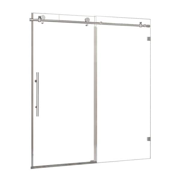 ANGELES HOME 60 in. W x 72 in. H Sliding Frameless Shower Door in Chrome Finish with 3/8 in. Clear Glass