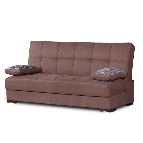 Ottomanson Soho Collection Convertible 75 in. Brown Upholstery 3-Seater Twing Sleeper Sofa Bed with Storage