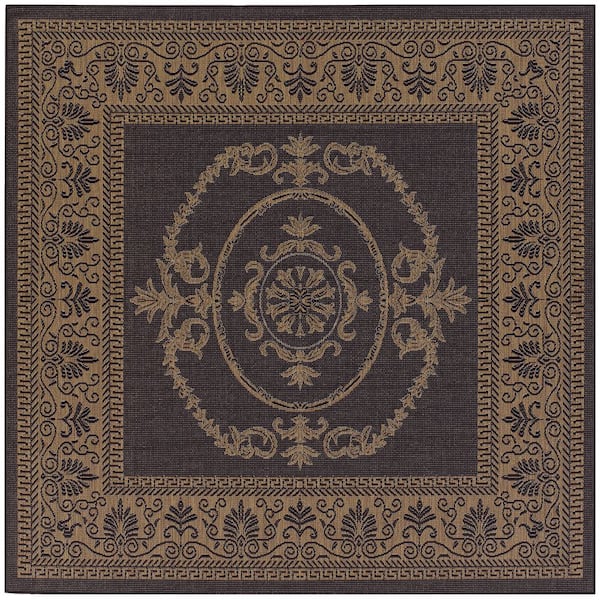 Couristan Recife Antique Medallion Black-Cocoa 8 ft. x 8 ft. Square Indoor/Outdoor Area Rug