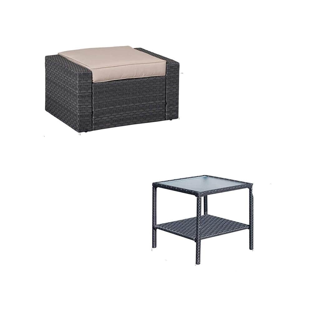 3-Pieces Wicker Patio Conversation Set, Footstools and Ottomans Small Furni