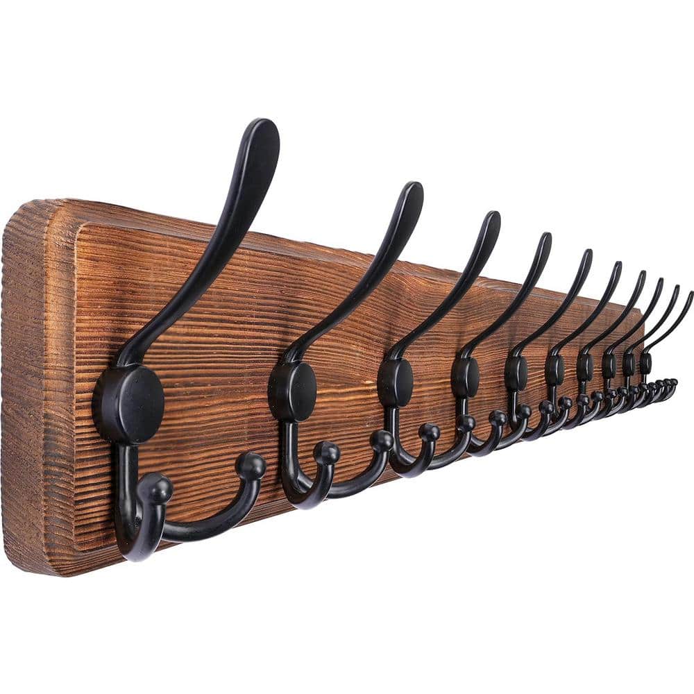 38.6 in. W x 4.3 in. D Brown Black Coat Rack Wall Mount with 10-Triple Hook