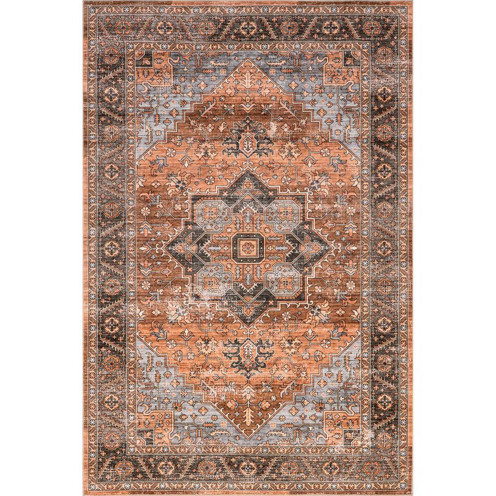 nuLOOM Wrenley Sienna Brown 5 ft. x 8 ft. Medallion Spill Proof Machine Washable Area Rug