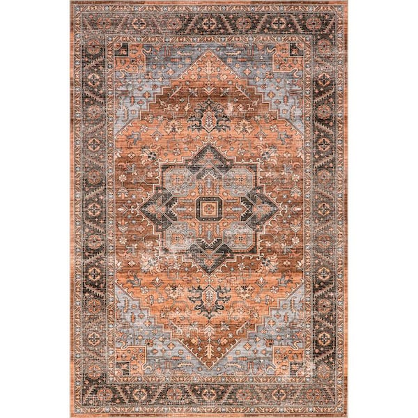 nuLOOM Wrenley Sienna Brown 5 ft. x 8 ft. Medallion Spill Proof Machine Washable Area Rug
